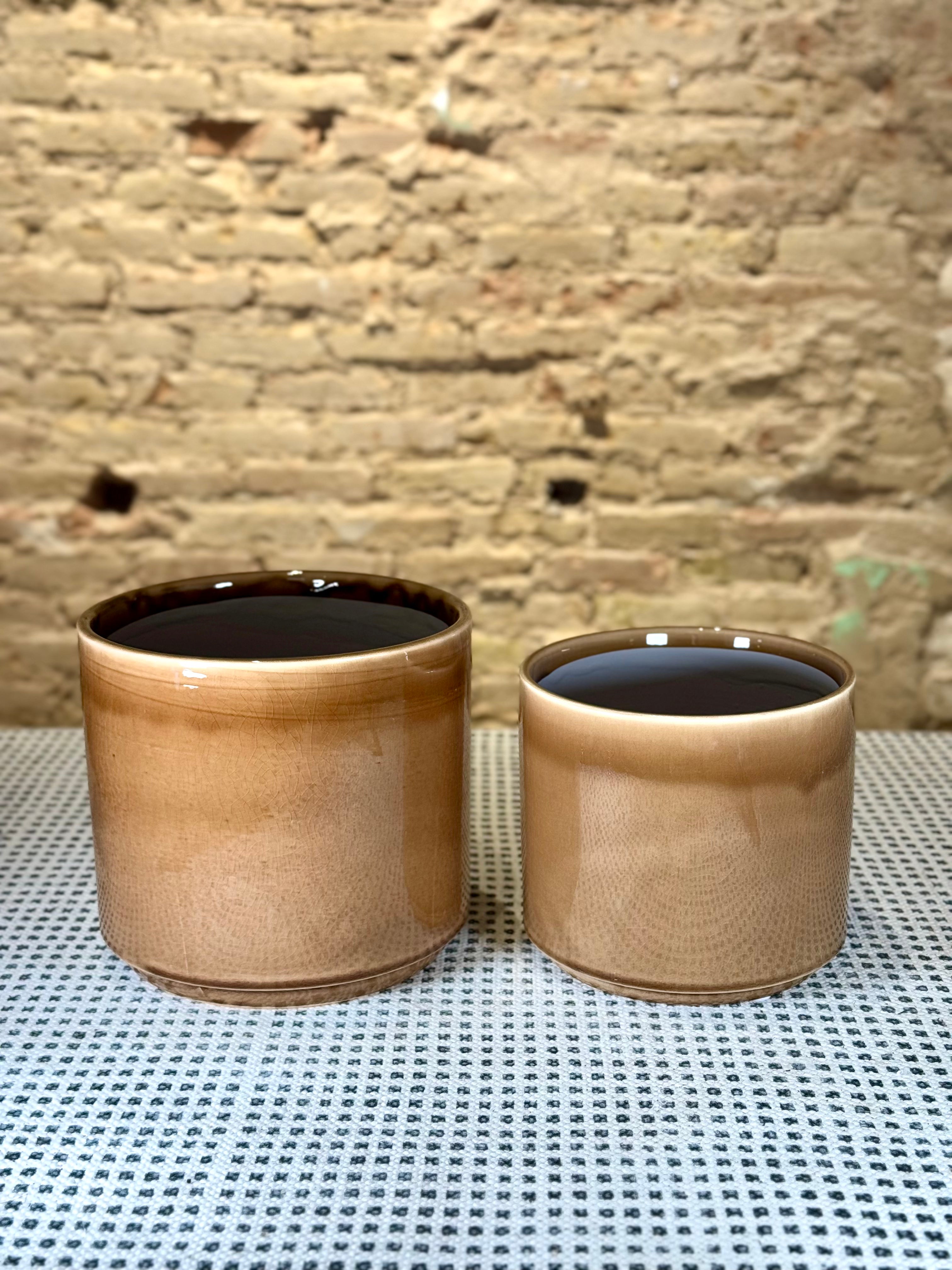 Macetas de cerámica marrón brillante para plantas de interior