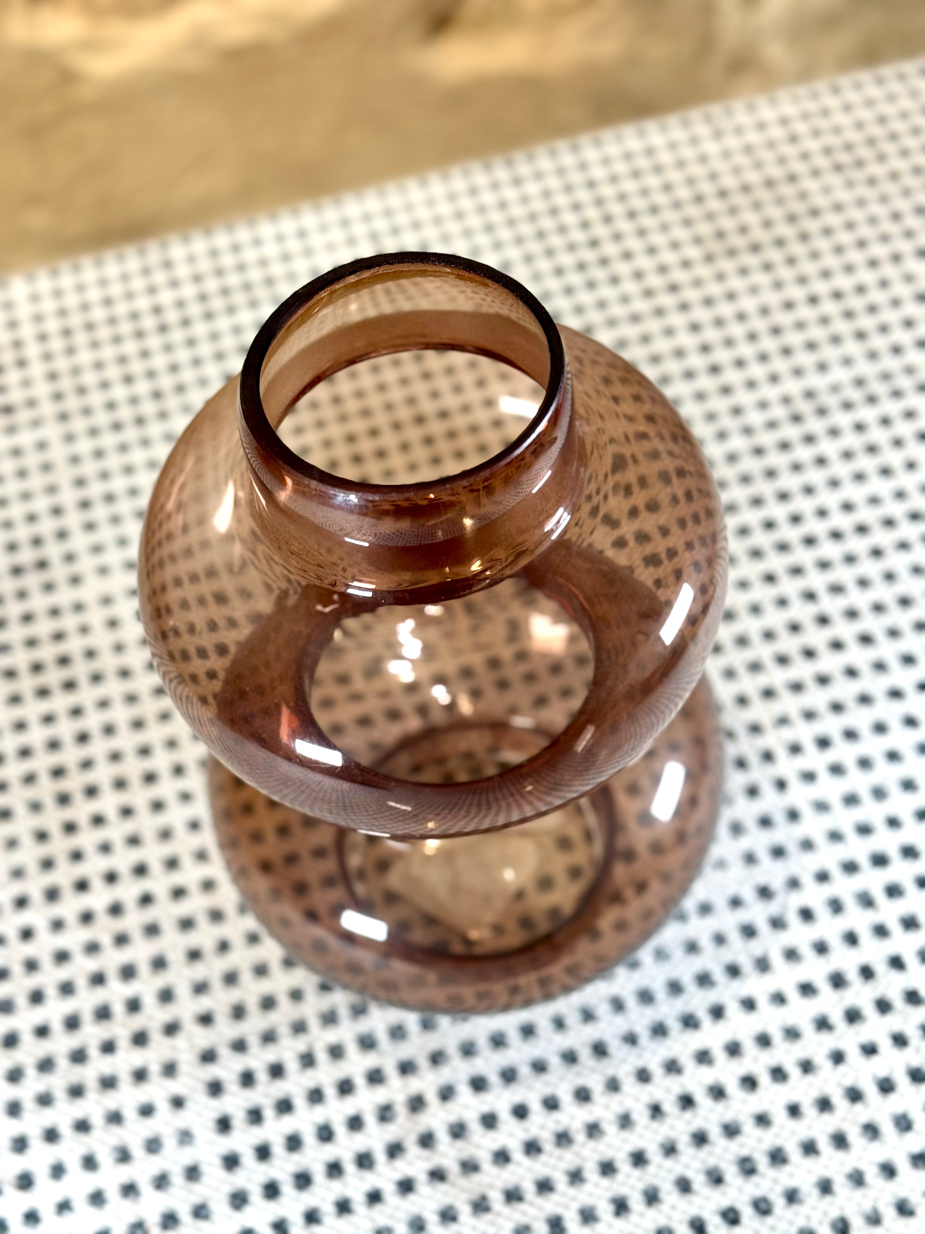 Jarrón de vidrio ámbar – Florero decorativo moderno de doble burbuja