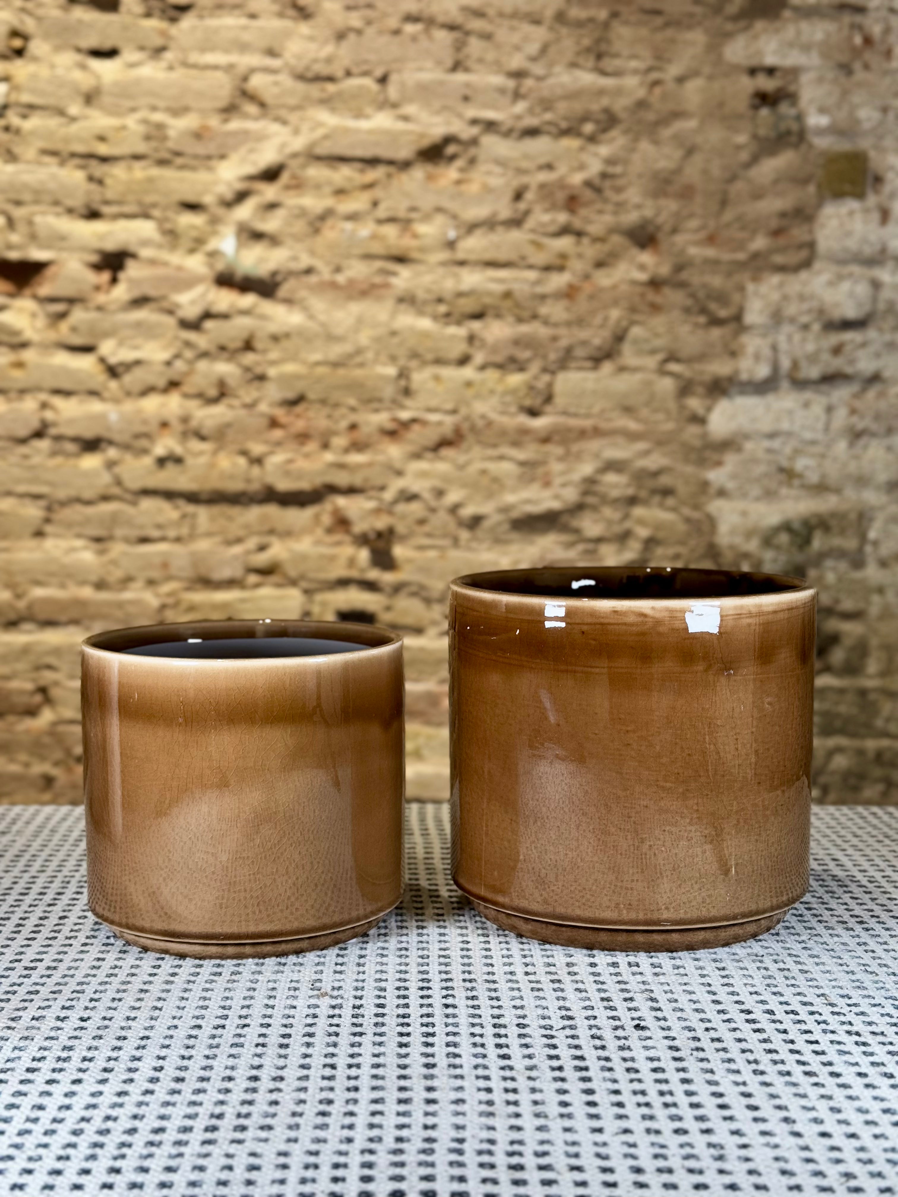 Set de macetas cerámicas color caramelo – Jarrones decorativos modernos