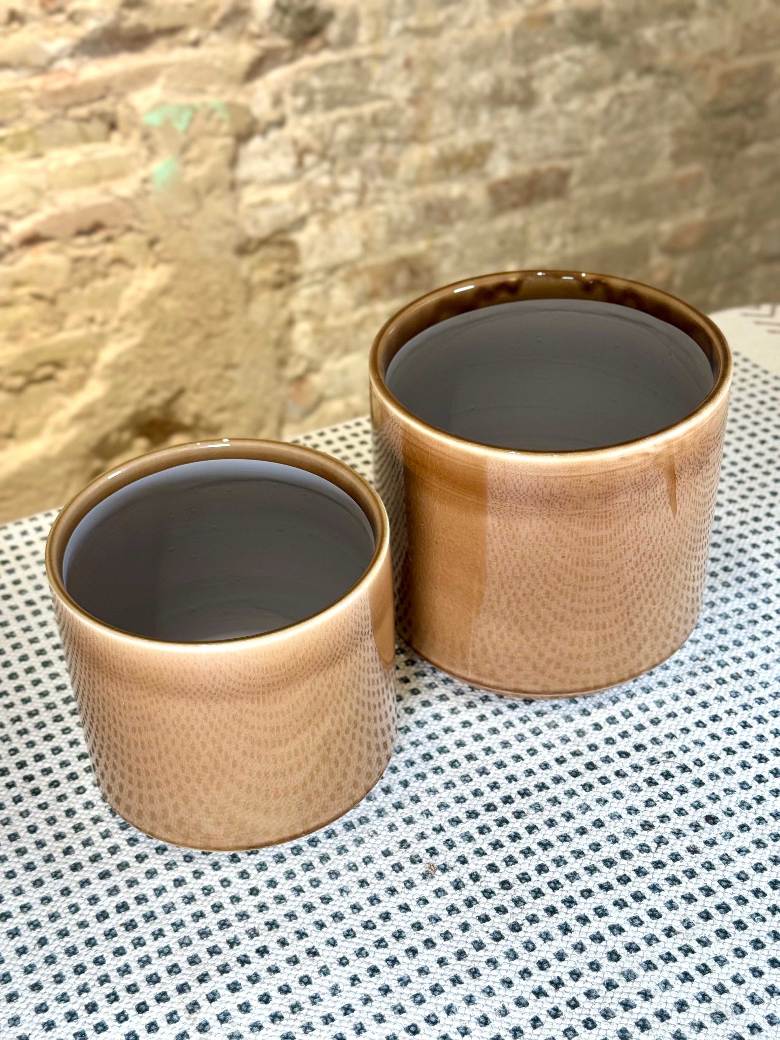 Set de macetas cerámicas color caramelo – Jarrones decorativos modernos