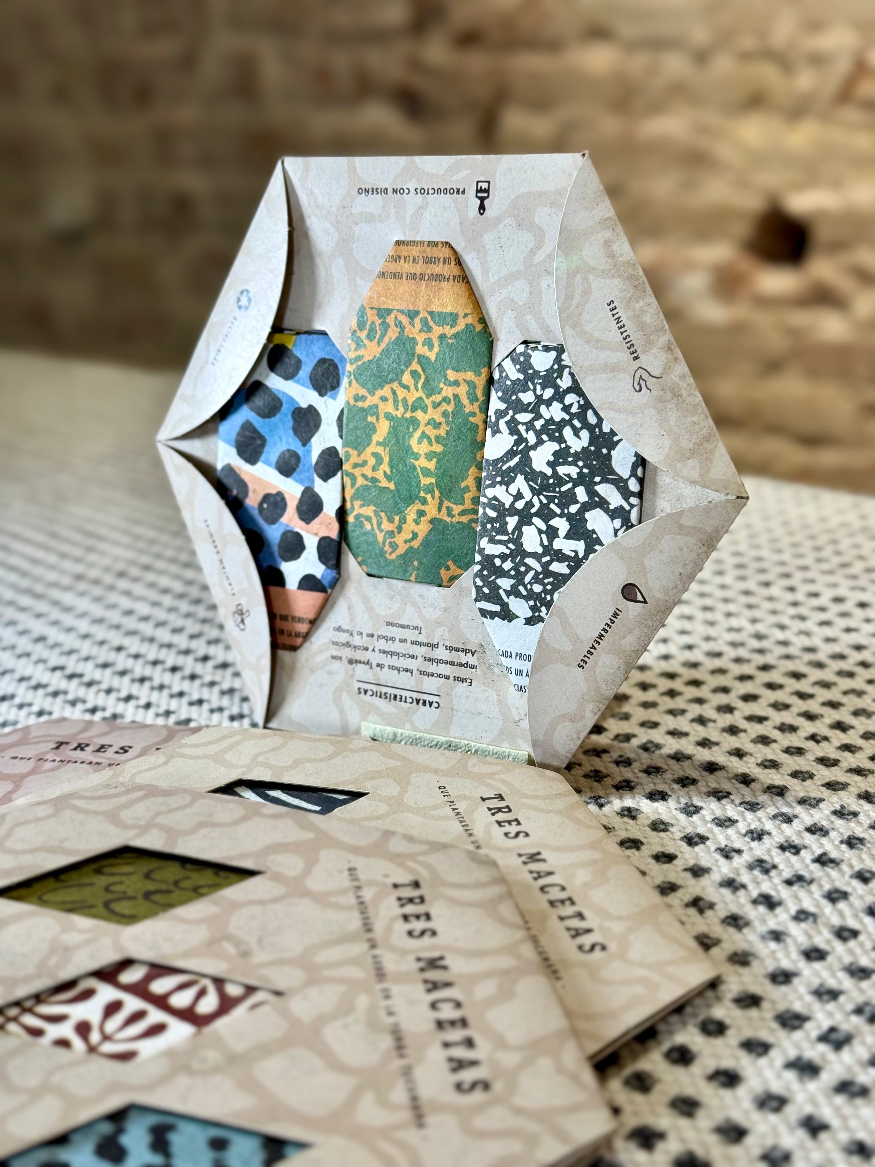Pack de 3 portamacetas de papel en colores y estampados variados