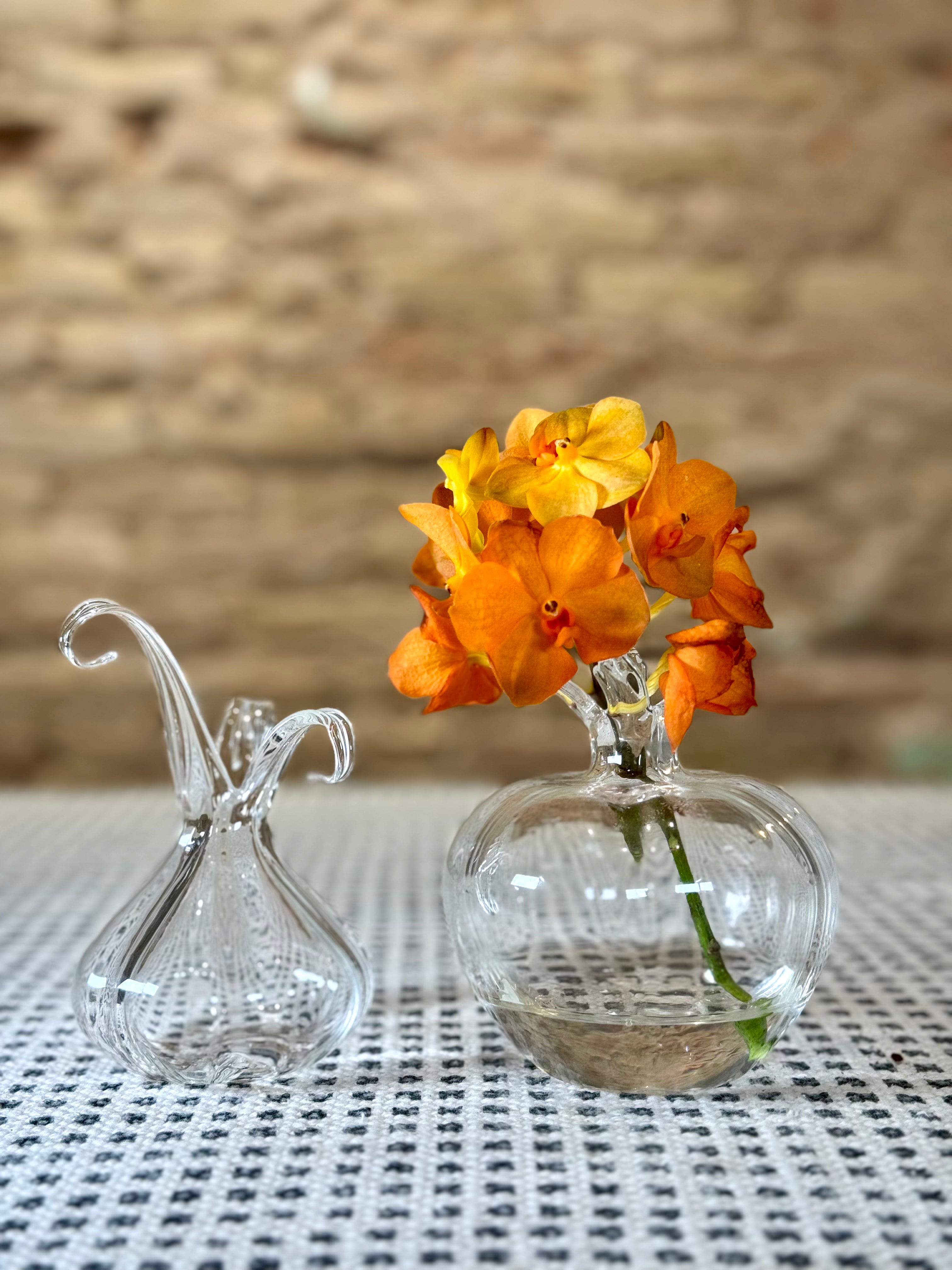 Conjunto de dos floreros de vidrio transparente para flores pequeñas